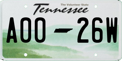 TN license plate A0026W