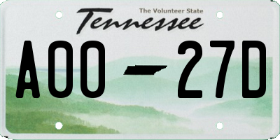 TN license plate A0027D