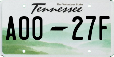 TN license plate A0027F