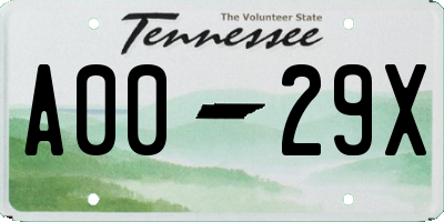 TN license plate A0029X