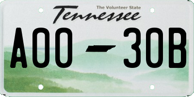 TN license plate A0030B