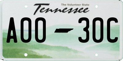 TN license plate A0030C