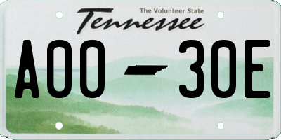 TN license plate A0030E