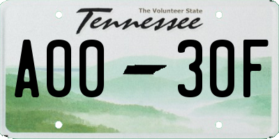 TN license plate A0030F