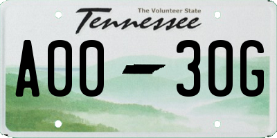 TN license plate A0030G