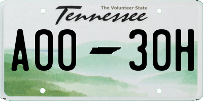 TN license plate A0030H