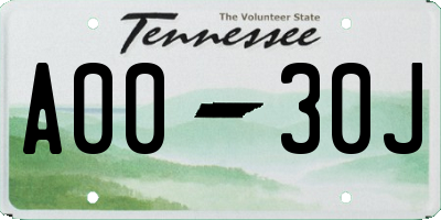 TN license plate A0030J