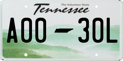 TN license plate A0030L