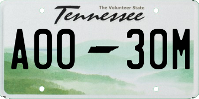 TN license plate A0030M