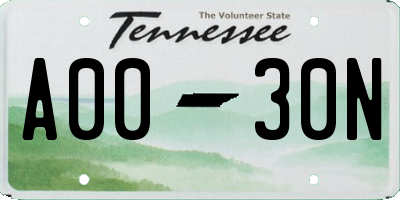 TN license plate A0030N