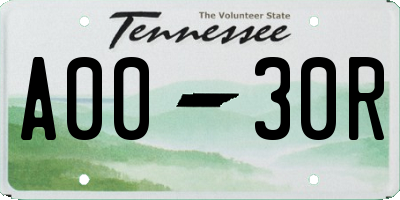 TN license plate A0030R