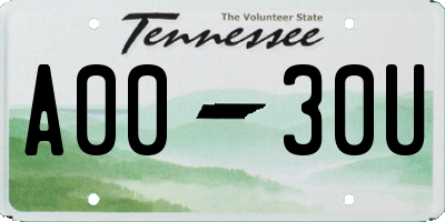 TN license plate A0030U