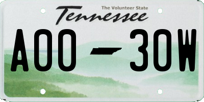 TN license plate A0030W