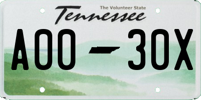 TN license plate A0030X