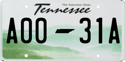 TN license plate A0031A