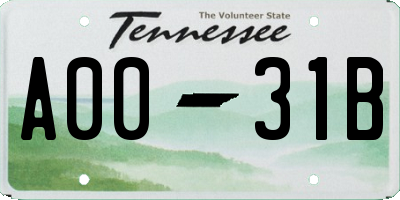 TN license plate A0031B