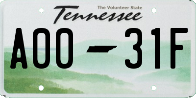 TN license plate A0031F