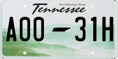 TN license plate A0031H