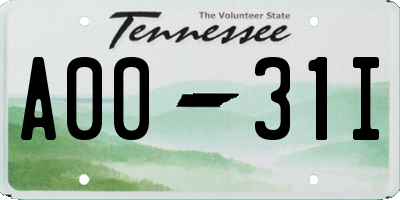 TN license plate A0031I