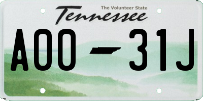 TN license plate A0031J