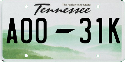 TN license plate A0031K