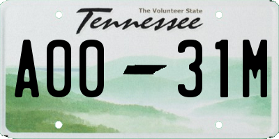 TN license plate A0031M