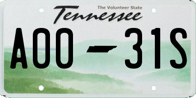 TN license plate A0031S