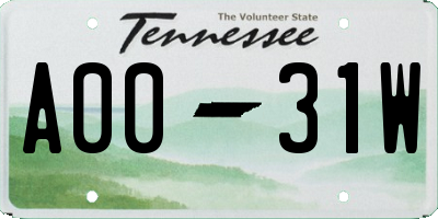 TN license plate A0031W