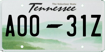 TN license plate A0031Z