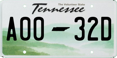 TN license plate A0032D