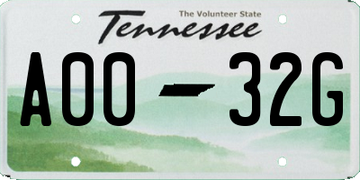 TN license plate A0032G