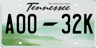 TN license plate A0032K