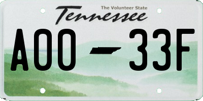 TN license plate A0033F