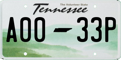TN license plate A0033P