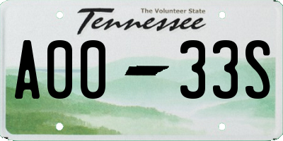 TN license plate A0033S