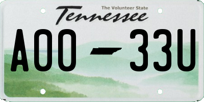 TN license plate A0033U