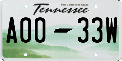 TN license plate A0033W
