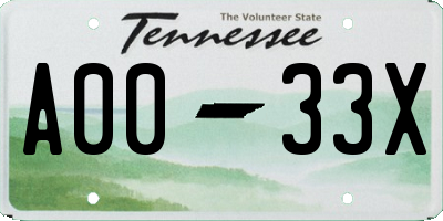 TN license plate A0033X