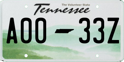 TN license plate A0033Z