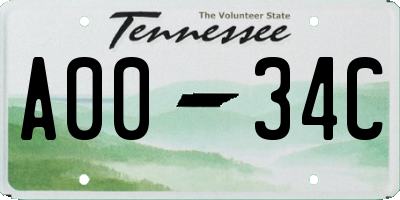 TN license plate A0034C