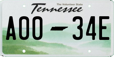 TN license plate A0034E