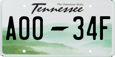 TN license plate A0034F