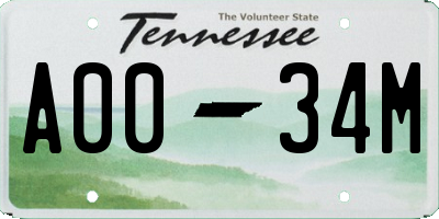 TN license plate A0034M