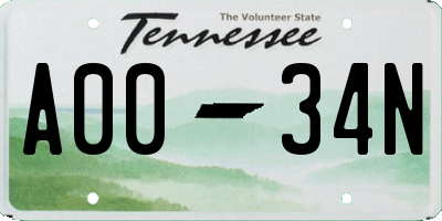 TN license plate A0034N