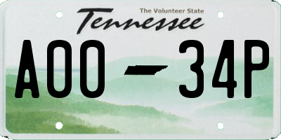 TN license plate A0034P