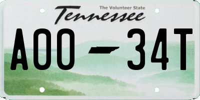 TN license plate A0034T