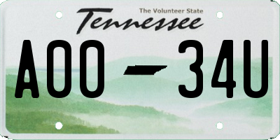 TN license plate A0034U