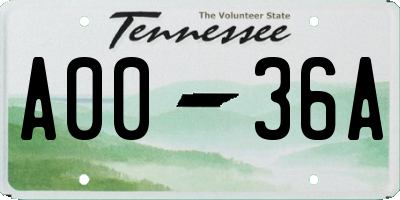 TN license plate A0036A