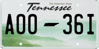 TN license plate A0036I