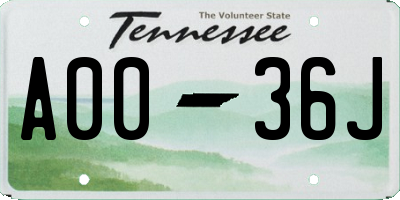 TN license plate A0036J